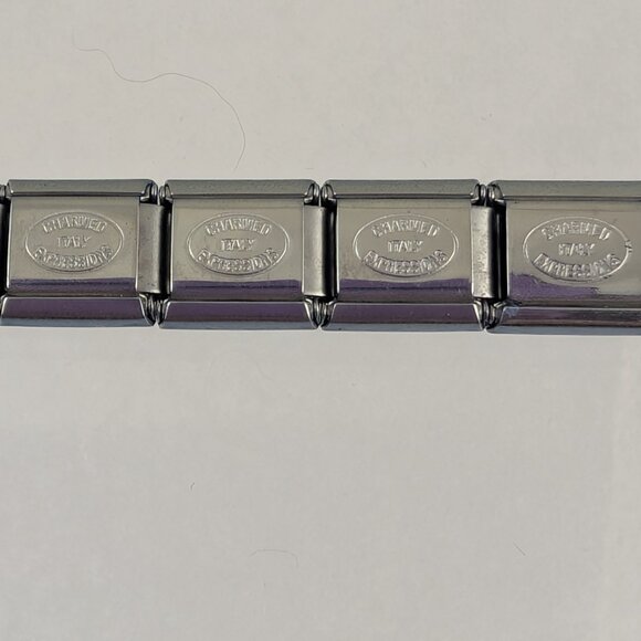 STAINLESS STEEL ITALIAN CHARM BRACELET/9MM/ BRUSHED SILVER w/ BLUE TRIM/ B… - Picture 3 of 3